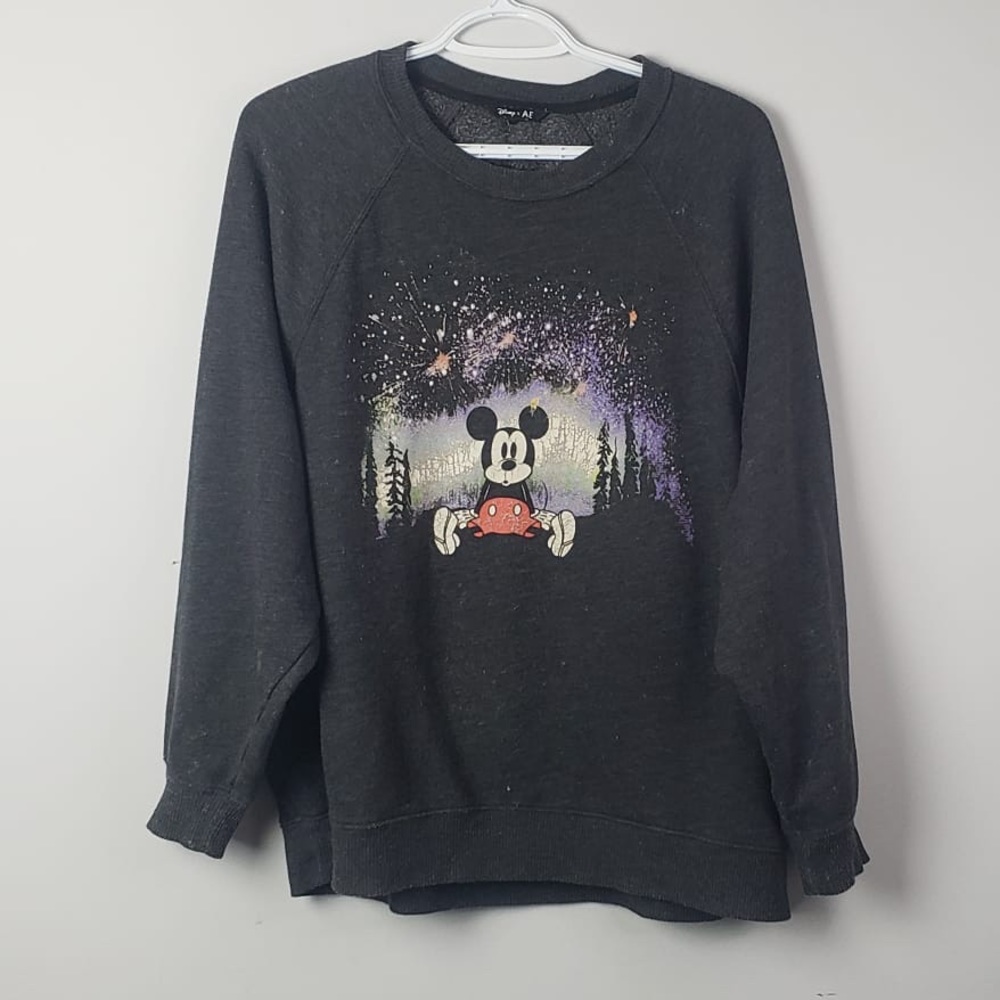 Disney Black Mickey Graphic Crewneck Sweater with Purple Accent